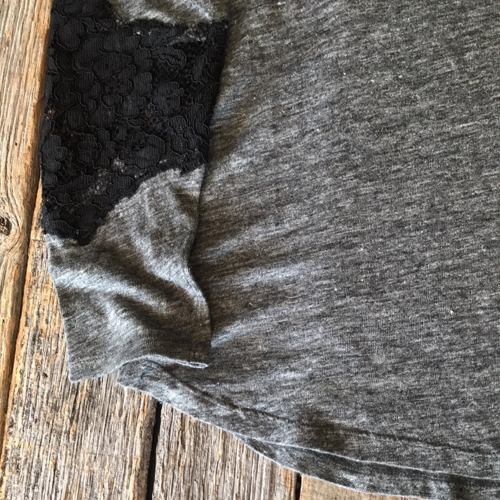 Zara Grey Top with Black Lace Insert Sleeves Size Medium - Picture 6 of 7